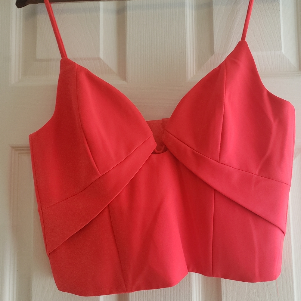 Red bardot crop top corset style L BNWT